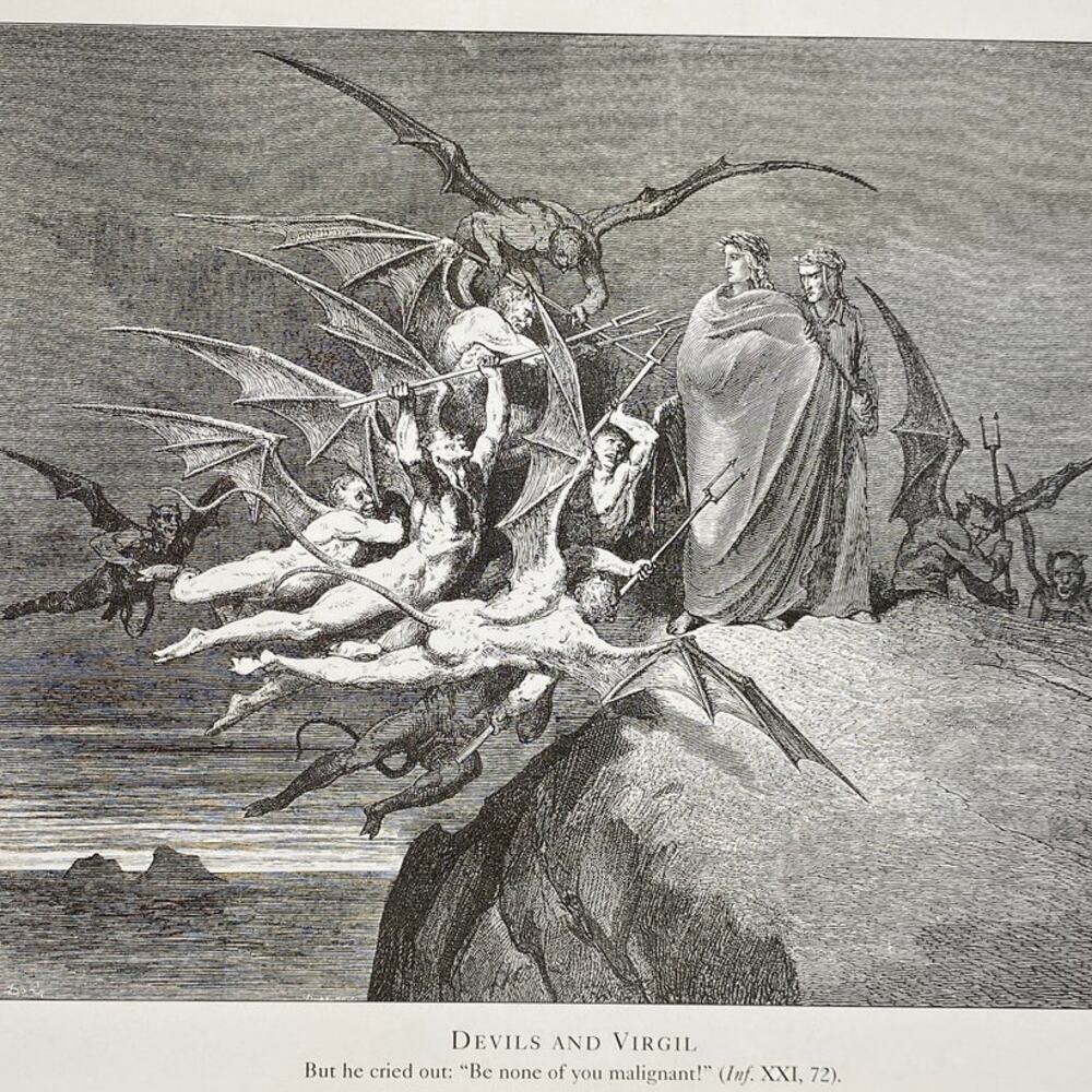 Dore, Divine Comedy, Devils and Virgil, Forgers, Print, Bookplate~ 240707-WH 292